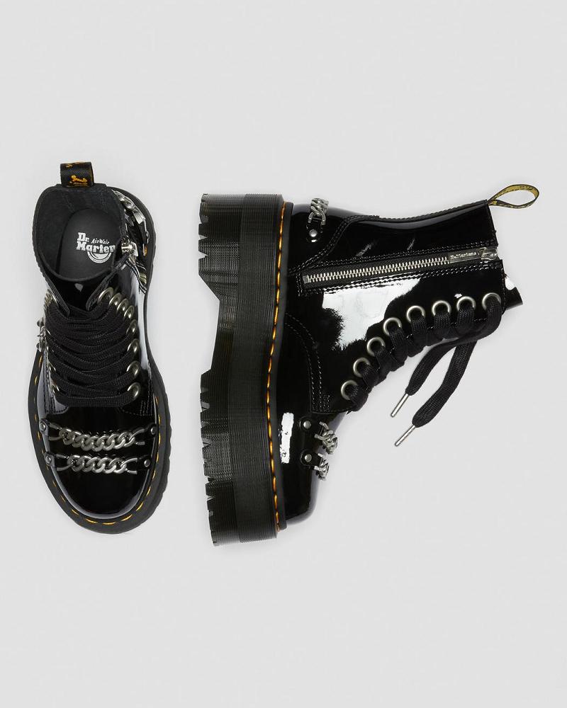 Dr Martens Jadon Max Chain Lak Læder Platform Støvler Dame Sort | DK 240UZG